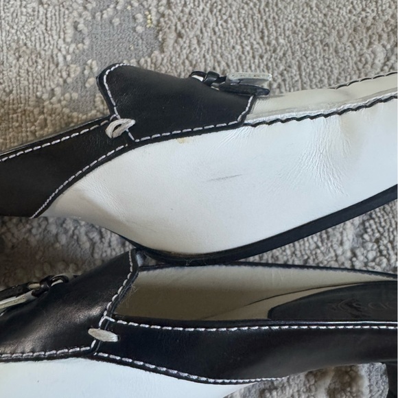 Tod’s kitten heal mules black white slide on leather slip on classic 9.5 - Picture 10 of 12